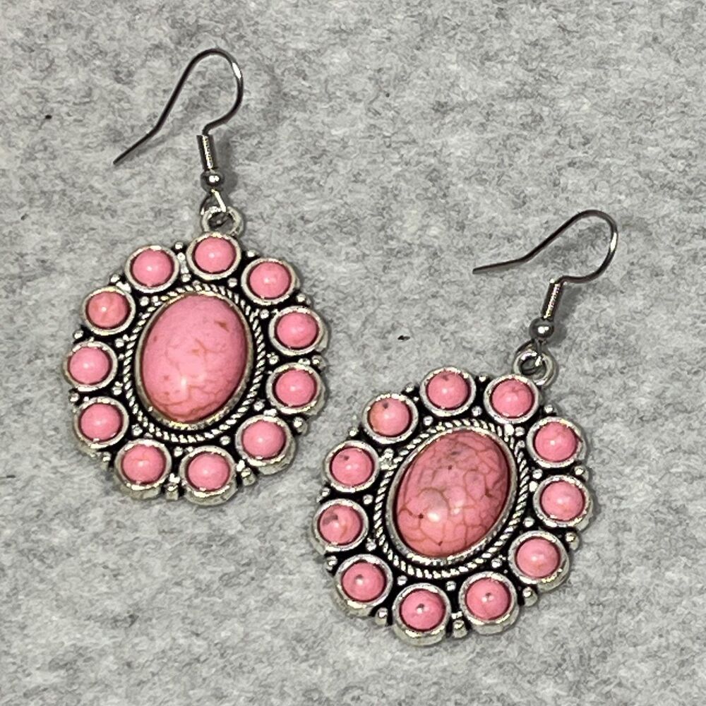 Howlite Jewelry Set Flower Earrings Cuff Bracelet Pendant Necklace Western Boho‎ - Picture 12 of 16